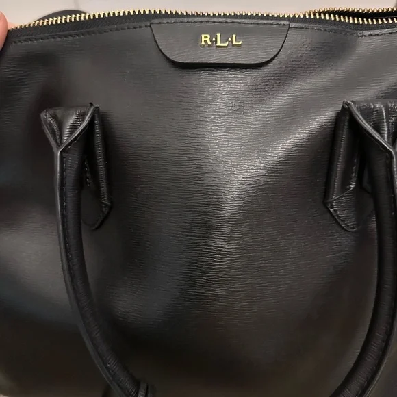 Lauren Ralph Lauren Black Leather Satchel Top Handle Crossbody Bag - Picture 7 of 16